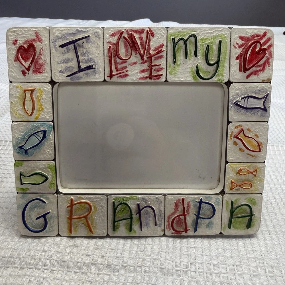 2 Vintage 90's Picture Frames Set  Blocks I Love My Grandpa & Grandma 3x4.5